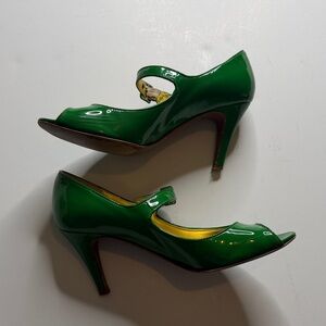 J. Crew Emerald Green Patent Mary Jane Peep-Toe Heels size 8
